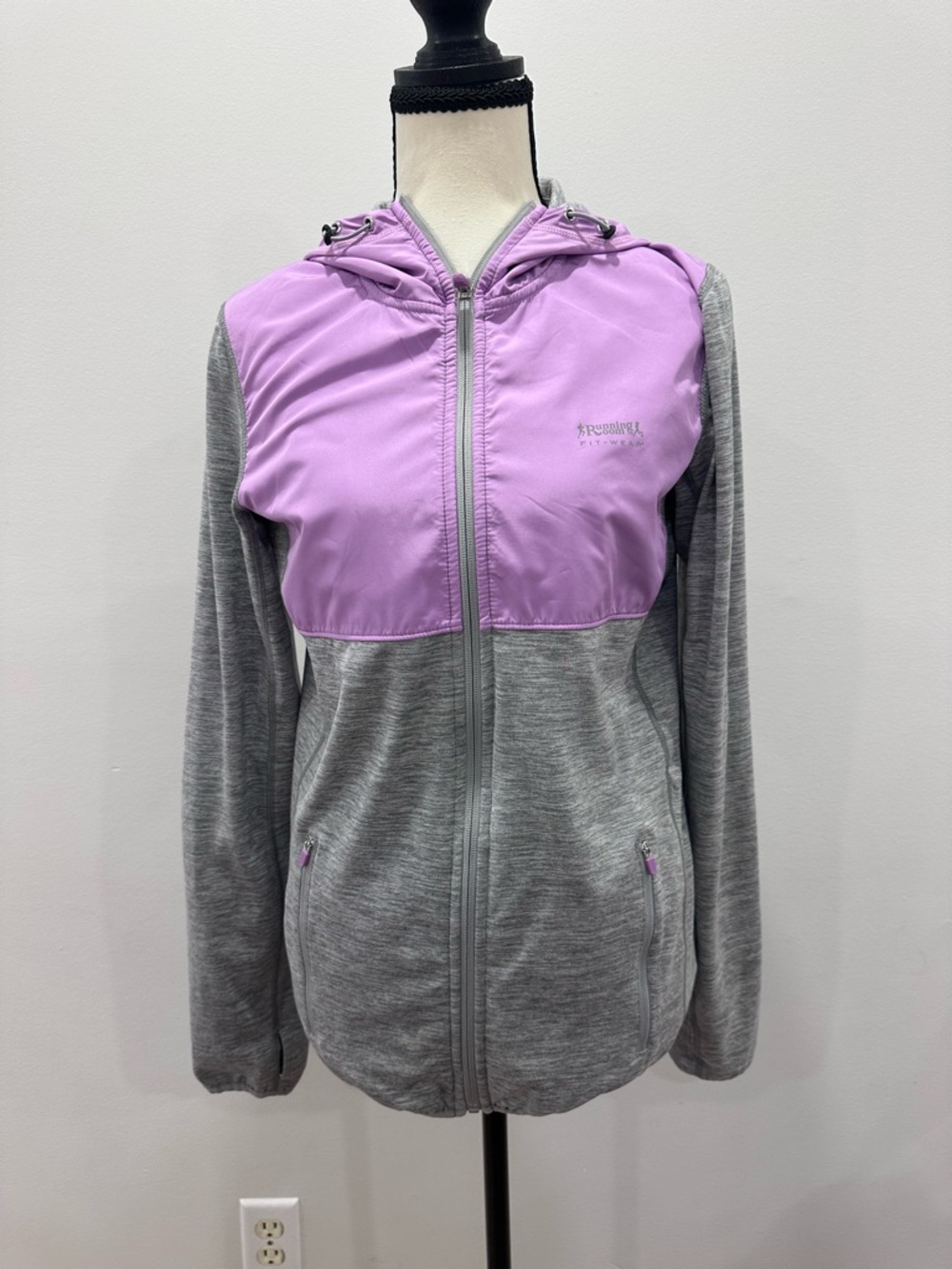 Running Room FitWear Light Purple and Heather Gray Hooded Zip-Up Jacket Size XS